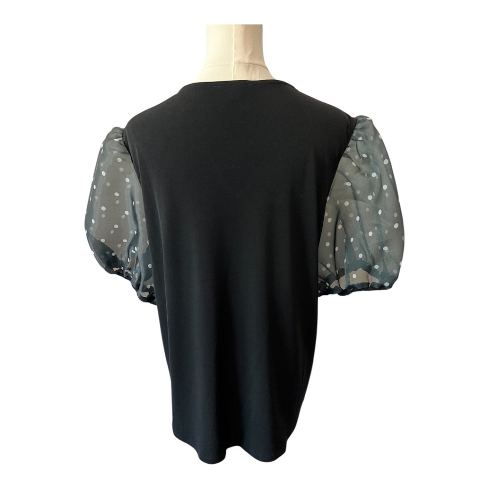 π EUC ADRIANNA PAPELL Black V-Neck Polka Dot Sleeve Top | Size L - Picture 5 of 8